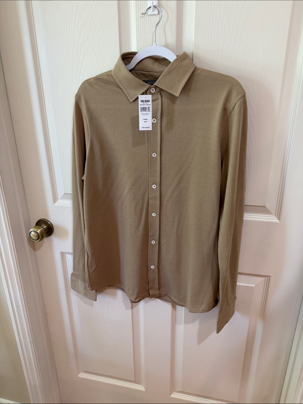 Todd Snyder Camel LS Pique Shirt W/Cut-Away Collar Sz S.  New. Box39